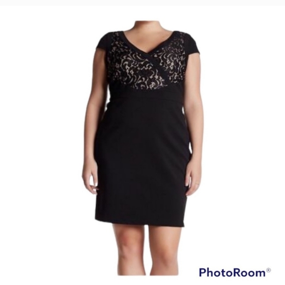 Adrianna Papell Dresses & Skirts - Adrianna Papell Black Womens Size 14W Lace Illusion Sheath Dress